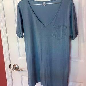 Arbor Ladies L Blue T-Shirt Deep V-Neck Short Sleeve Bamboo/Cotton Made In USA
